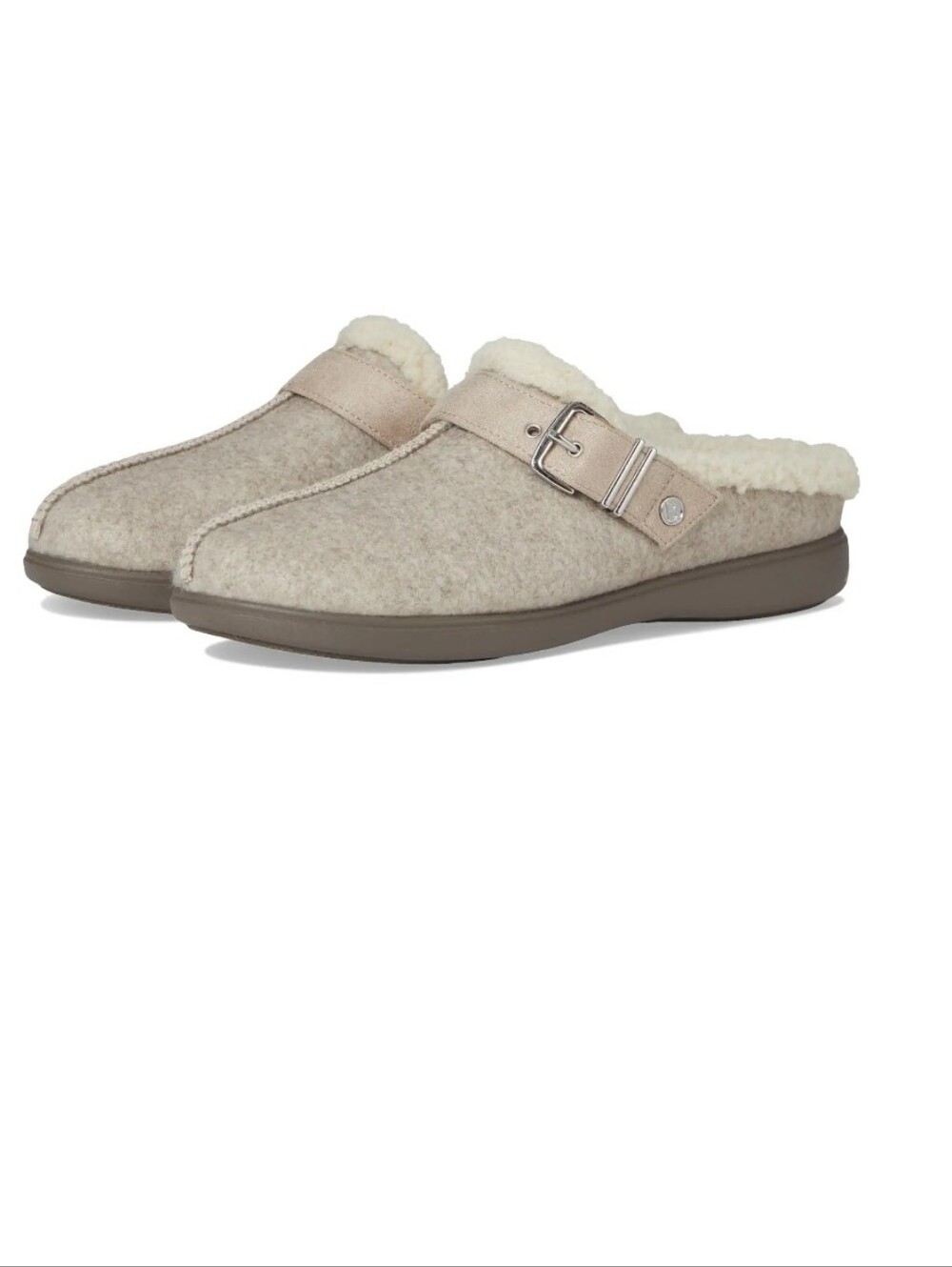 Bzees Women's Beige Wool-Look Faux Fur Lined Clog Mules